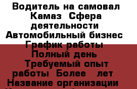 Водитель на самовал Камаз  Сфера деятельности: Автомобильный бизнес  График работы: Полный день  Требуемый опыт работы: Более 5 лет › Название организации ­ Компания-работодатель › Отрасль предприятия ­ Другое › Минимальный оклад ­ 40 000 - Все города Работа » Вакансии   . Мордовия респ.